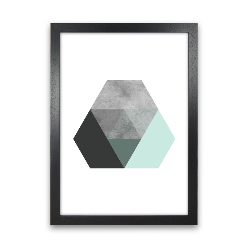 Geometric Mint And Black Hexagon  Art Print by Pixy Paper Black Grain
