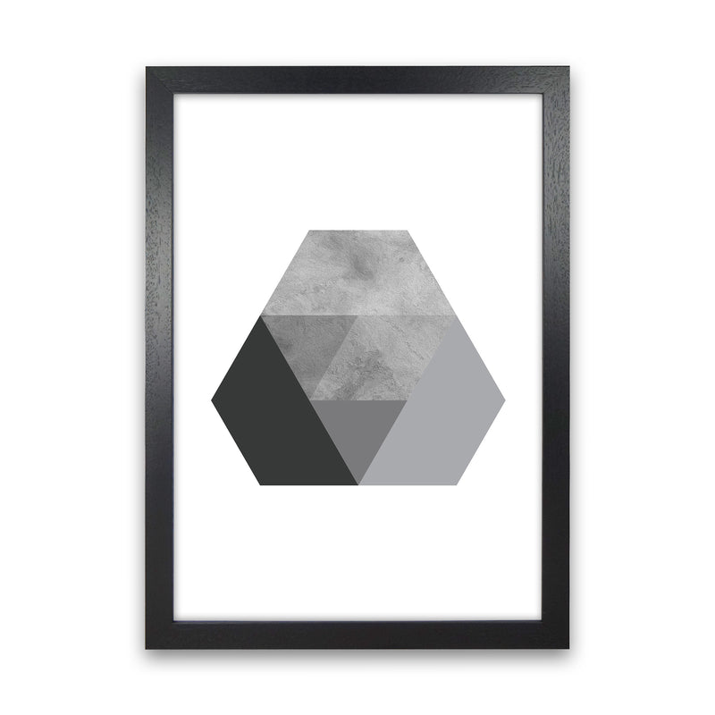 Geometric Grey And Black Hexagon  Art Print by Pixy Paper Black Grain
