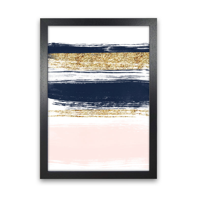 Lux Navy And Pink Paint Stripes  Art Print by Pixy Paper Black Grain