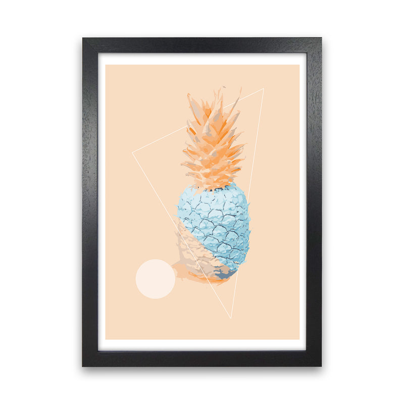Pineapple In Blue With Peach  Art Print by Pixy Paper Black Grain