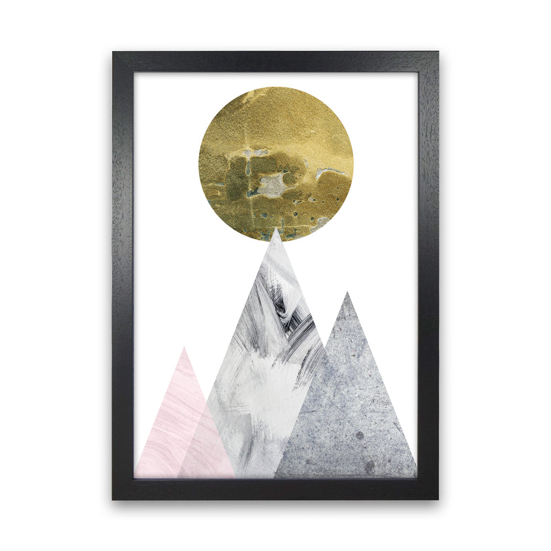 Luna Gold Moon And Mountains  Art Print by Pixy Paper Black Grain