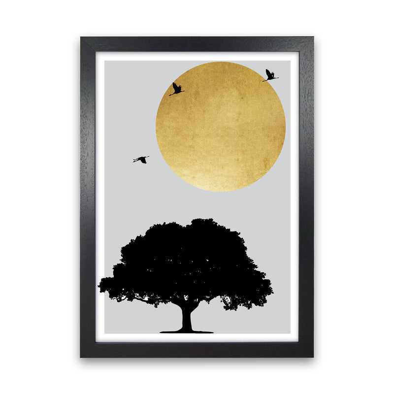 Gold Sun And Tree Abstract  Art Print by Pixy Paper Black Grain