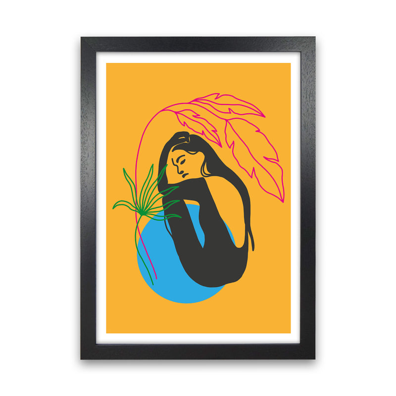 Girl Under Plant Yellow Neon Funk  Art Print by Pixy Paper Black Grain