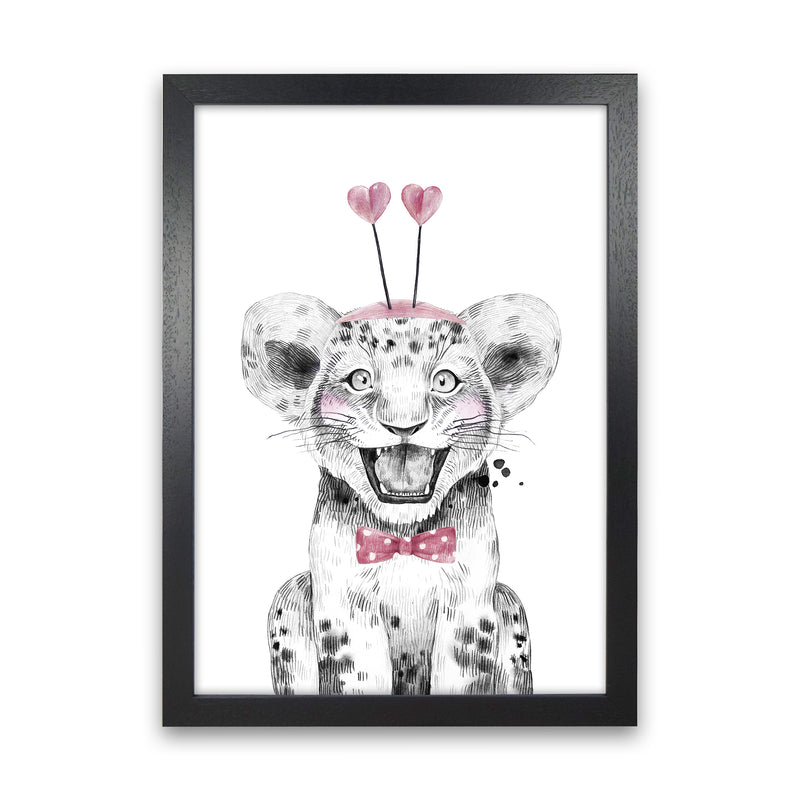 Safari Babies Tiger With Heart Hat  Art Print by Pixy Paper Black Grain