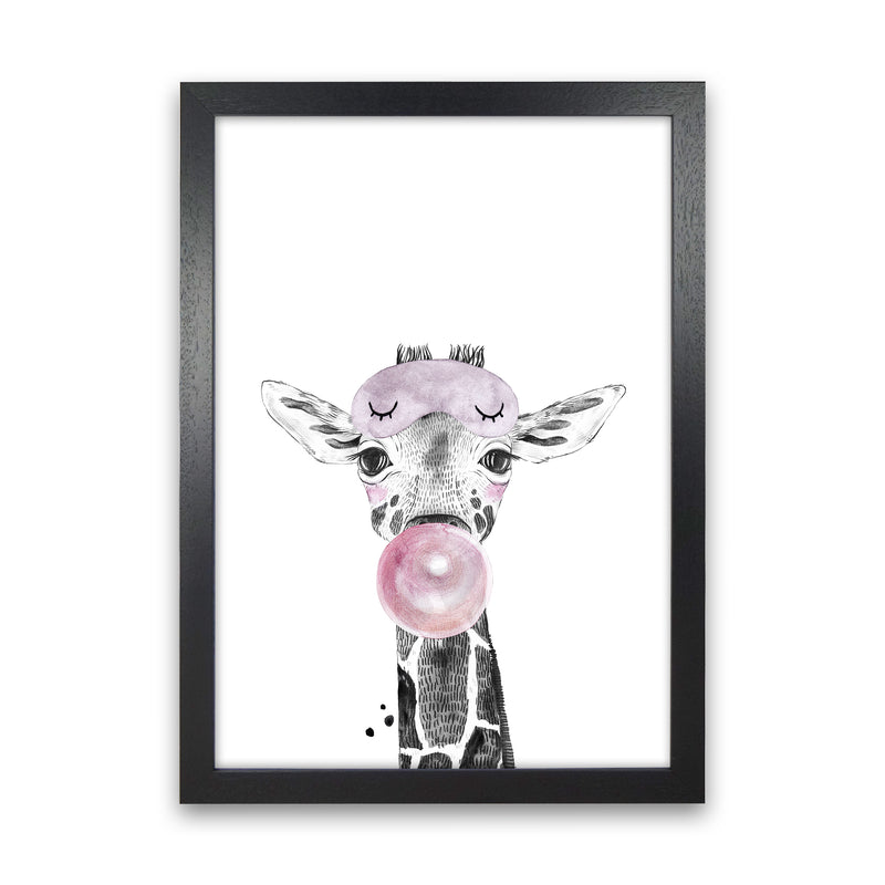 Safari Babies Giraffe With Bubble  Art Print by Pixy Paper Black Grain