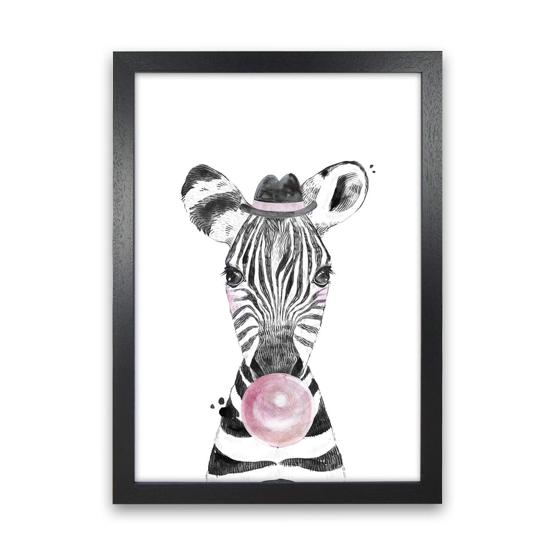 Safari Babies Zebra With Bubble  Art Print by Pixy Paper Black Grain