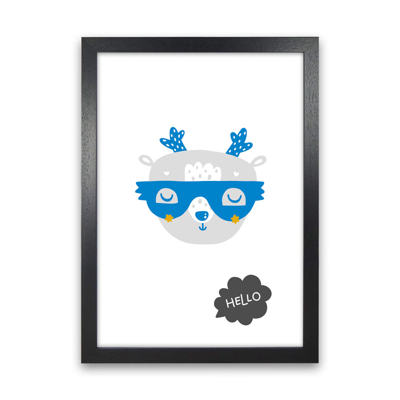 Hello Animal Blue Super Scandi  Art Print by Pixy Paper Black Grain