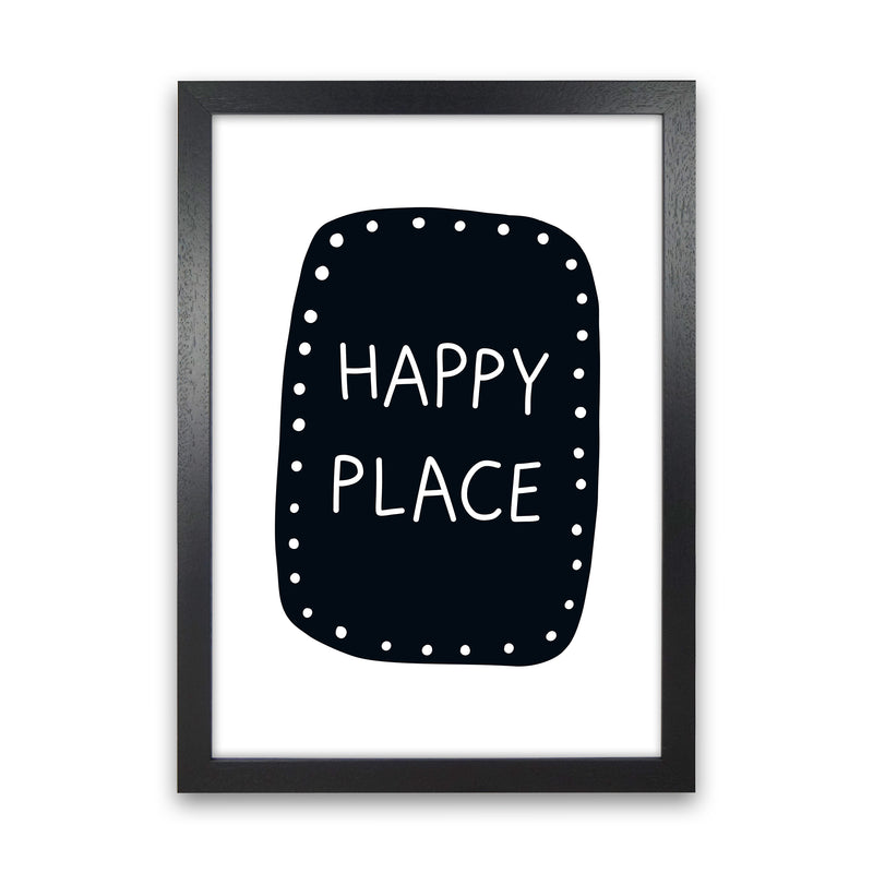 Happy Place Super Scandi Black  Art Print by Pixy Paper Black Grain