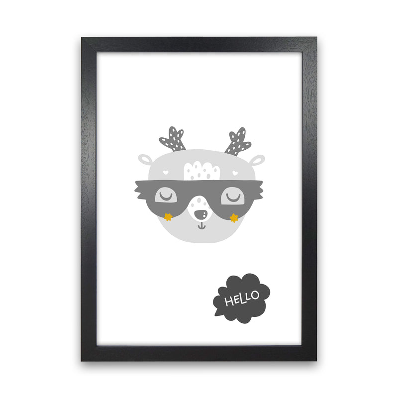 Hello Animal Super Scandi Grey  Art Print by Pixy Paper Black Grain