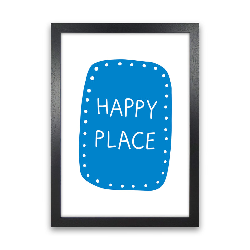 Happy Place Blue Super Scandi  Art Print by Pixy Paper Black Grain
