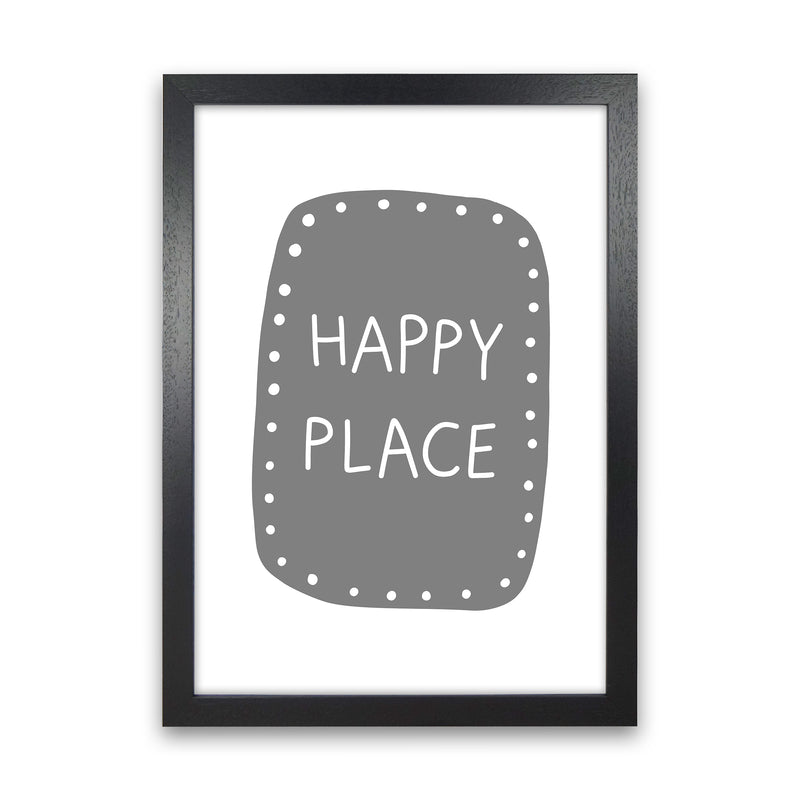 Happy Place Super Scandi Grey  Art Print by Pixy Paper Black Grain