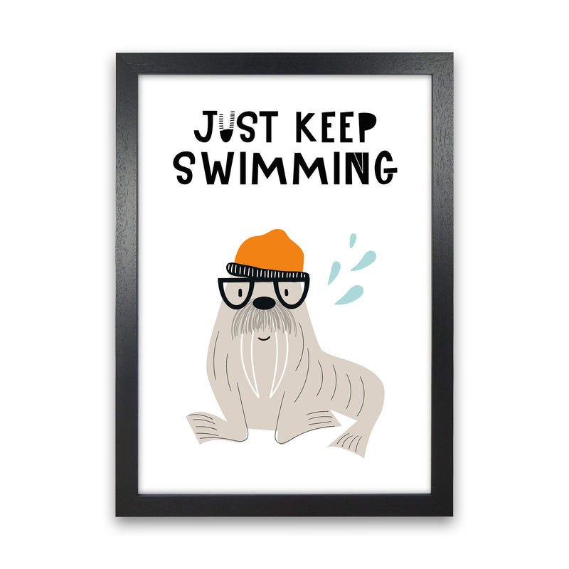 Just Keep Swimming Animal Pop  Art Print by Pixy Paper Black Grain