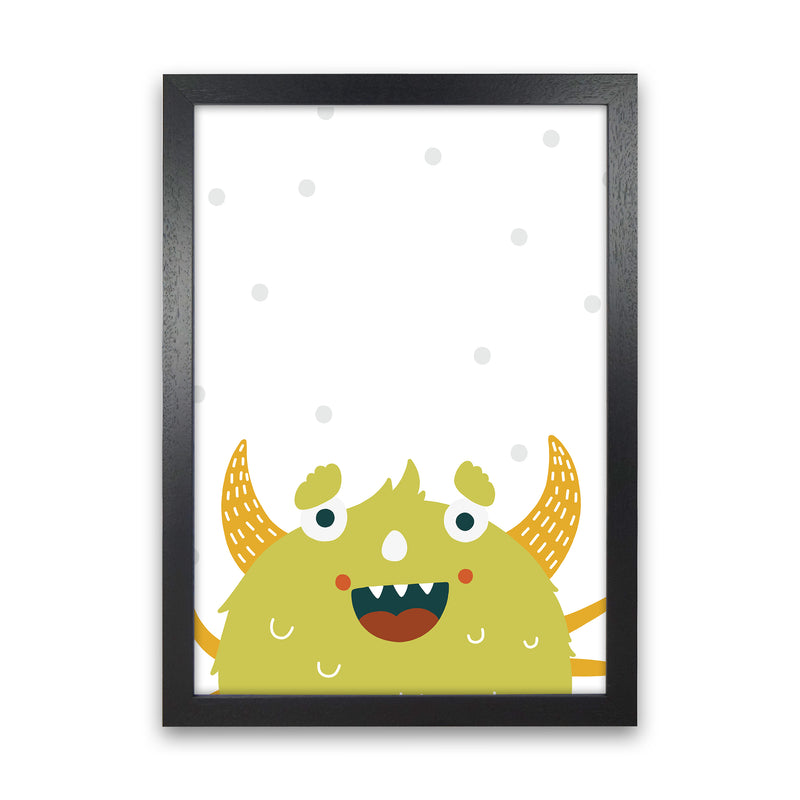 Little Monsters Green Happy  Art Print by Pixy Paper Black Grain