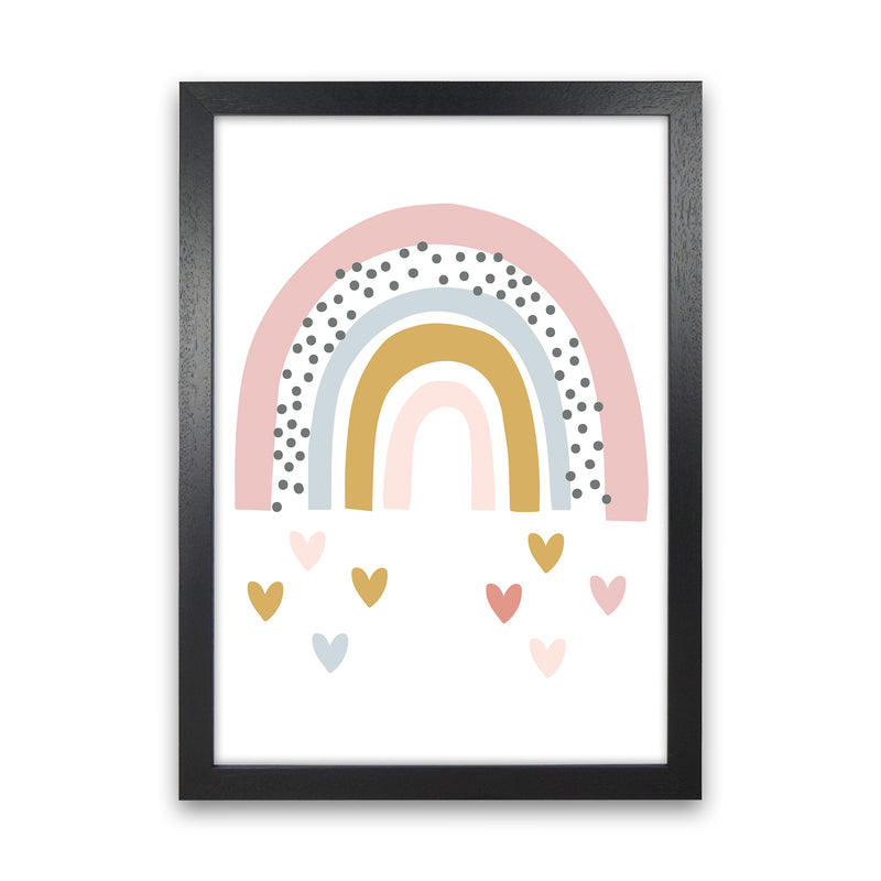 Rainbow With Heart Drops  Art Print by Pixy Paper Black Grain