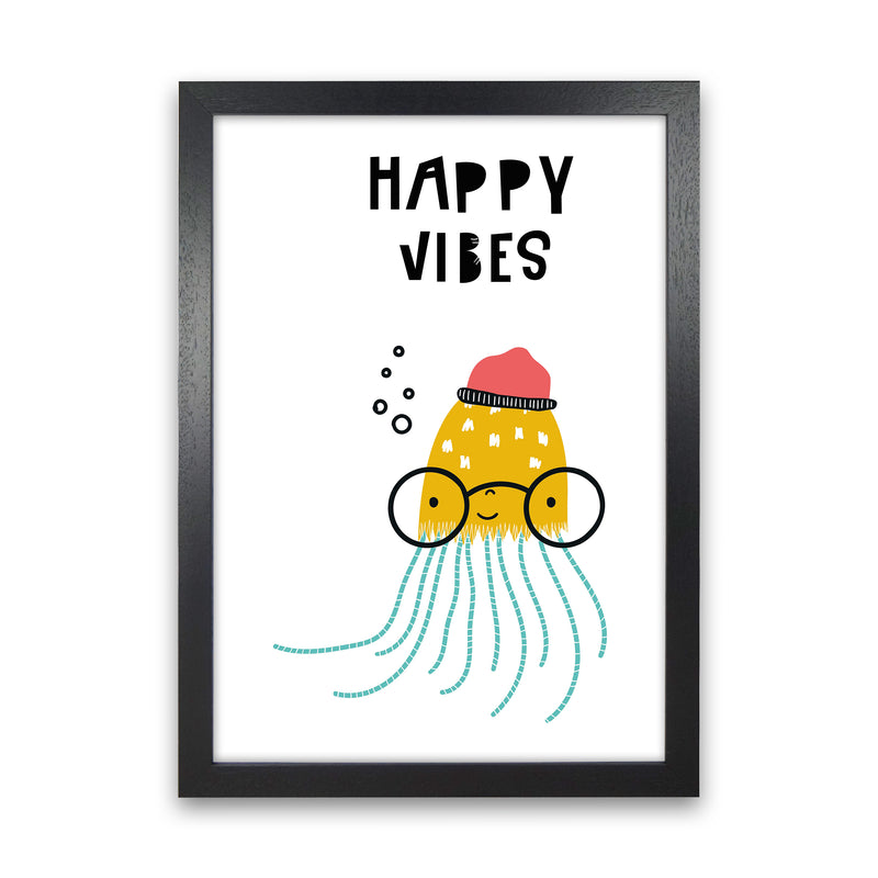 Happy Vibes Animal Pop  Art Print by Pixy Paper Black Grain