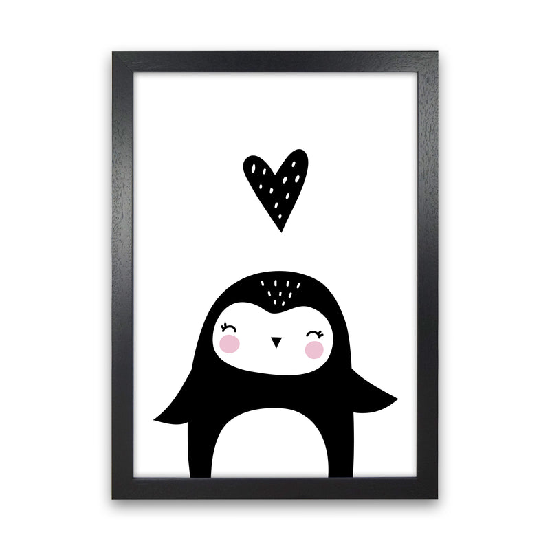 Penguin With Heart  Art Print by Pixy Paper Black Grain