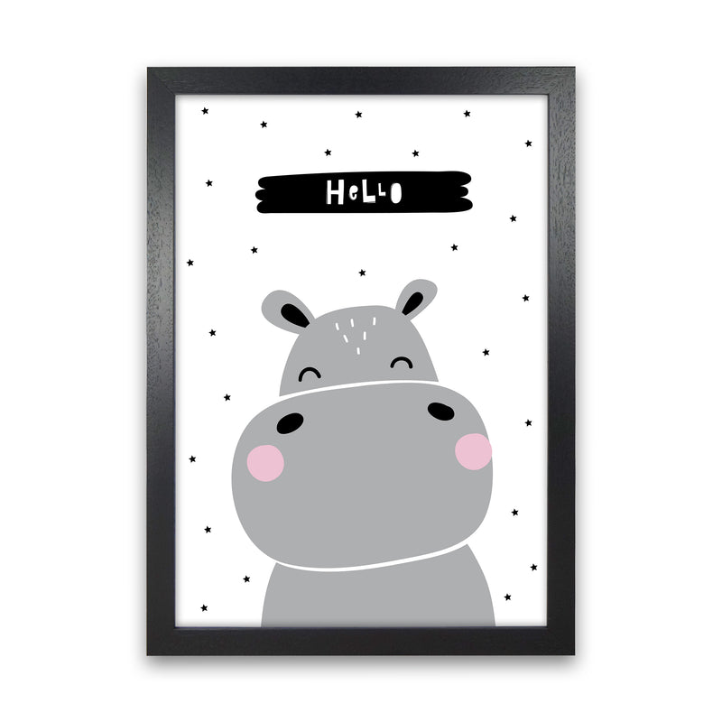 Hello Hippo  Art Print by Pixy Paper Black Grain