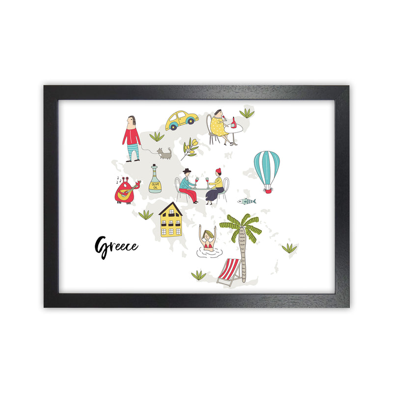 Greece Map  Art Print by Pixy Paper Black Grain