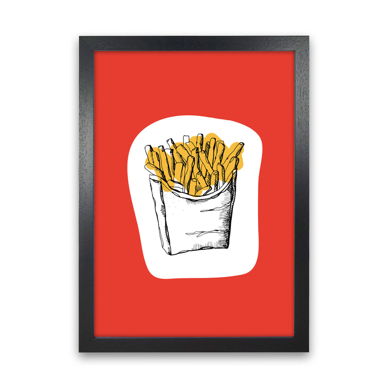 Kitchen Pop Fries Red Art Print by Pixy Paper Black Grain