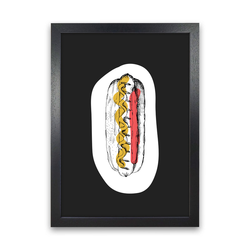 Kitchen Pop Hot Dog Off Black Art Print by Pixy Paper Black Grain