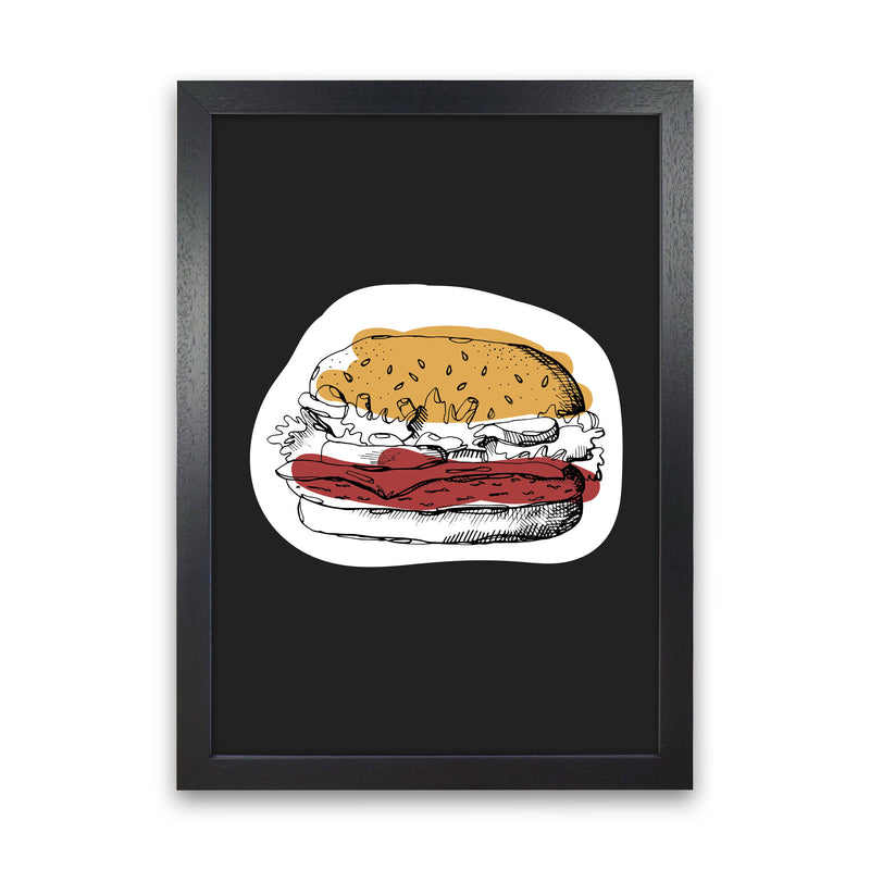 Kitchen Pop Burger Off Black Art Print by Pixy Paper Black Grain