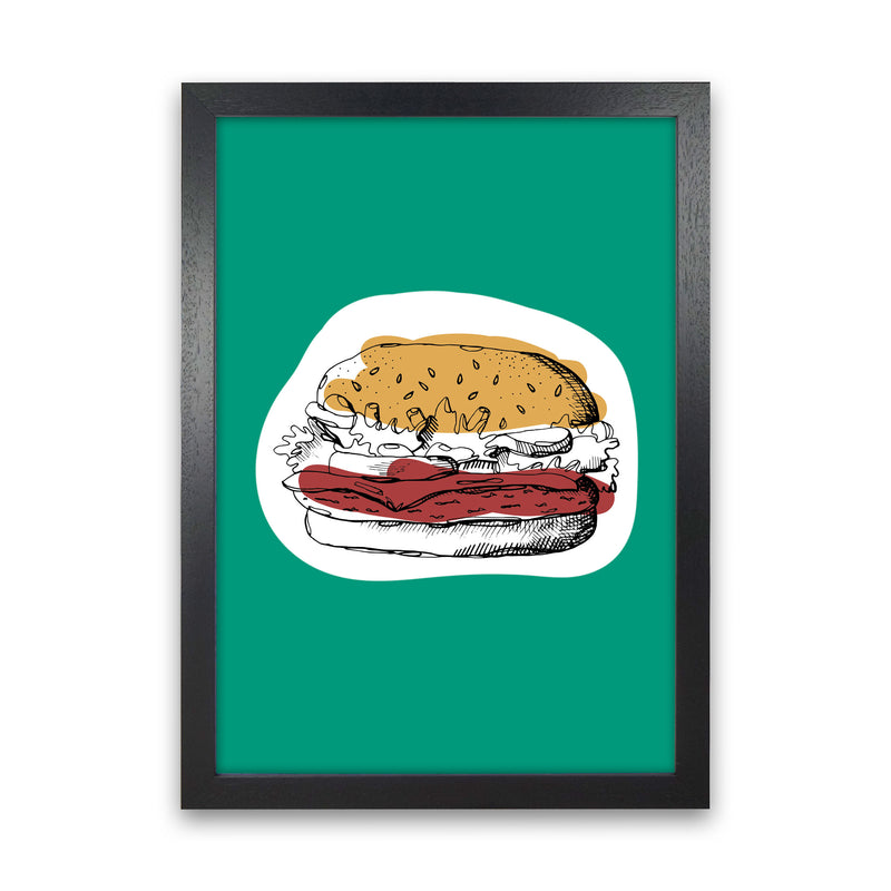 Kitchen Pop Burger Teal Art Print by Pixy Paper Black Grain