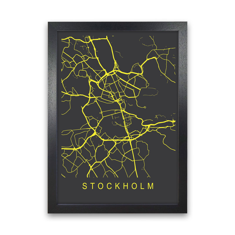Stockholm Map Neon Art Print by Pixy Paper Black Grain