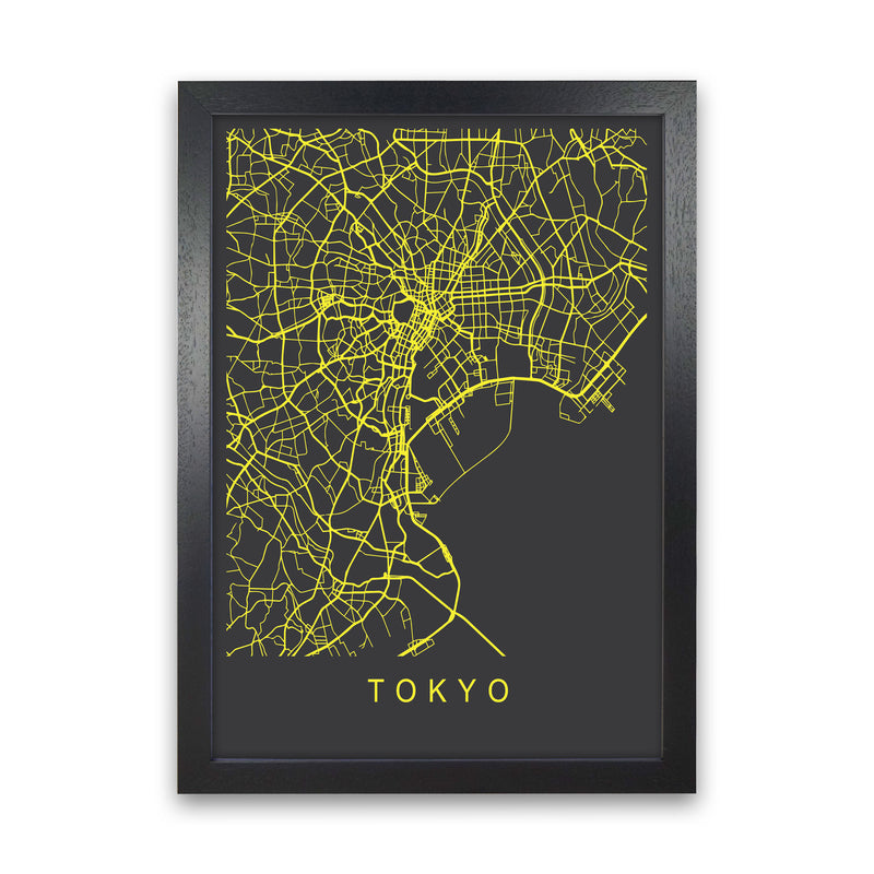 Tokyo Map Neon Art Print by Pixy Paper Black Grain