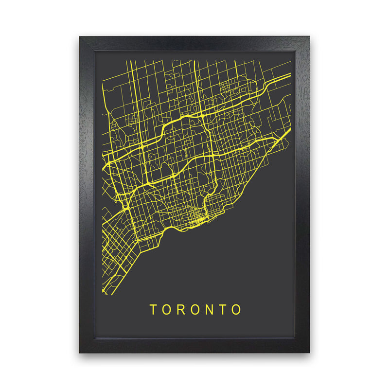 Toronto Map Neon Art Print by Pixy Paper Black Grain