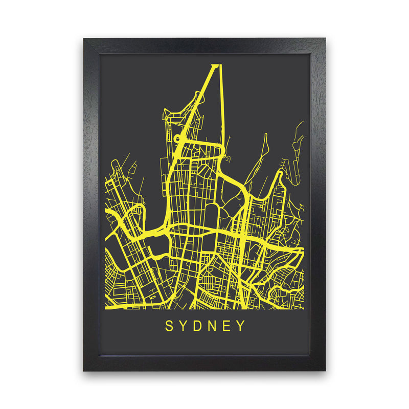 Sydney Map Neon Art Print by Pixy Paper Black Grain