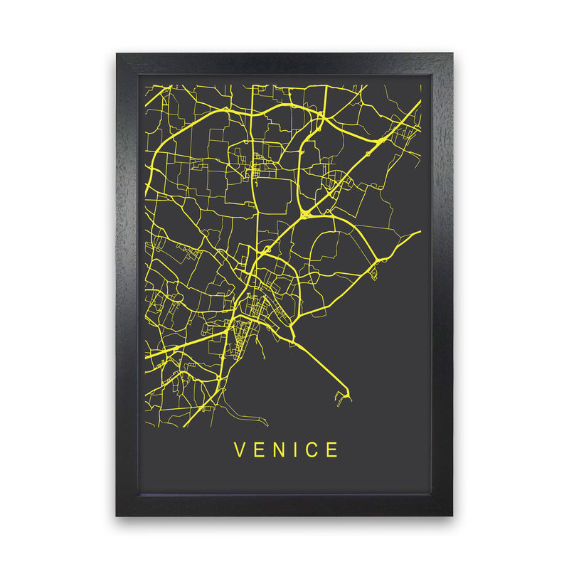 Venice Map Neon Art Print by Pixy Paper Black Grain