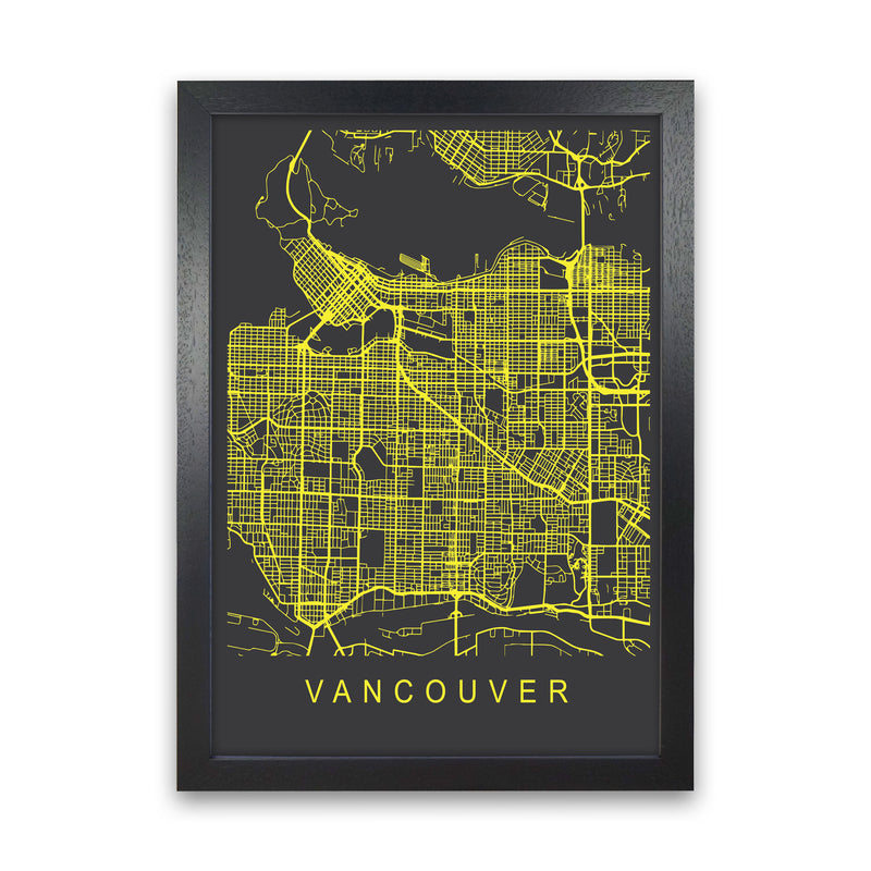 Vancouver Map Neon Art Print by Pixy Paper Black Grain