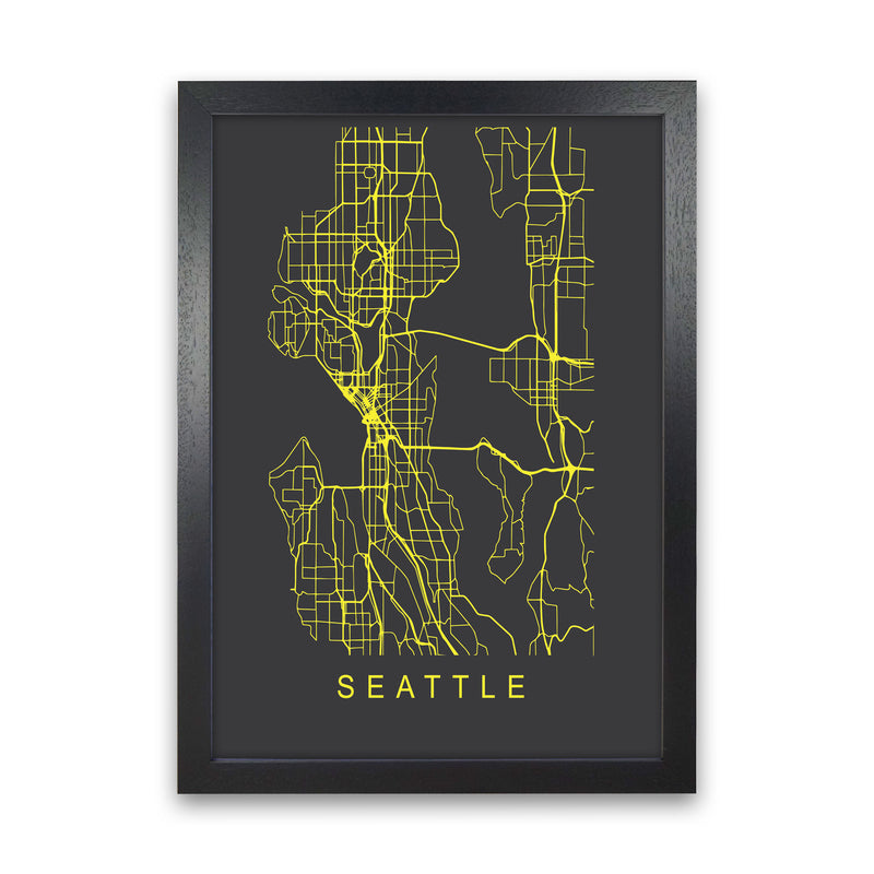 Seattle Map Neon Art Print by Pixy Paper Black Grain