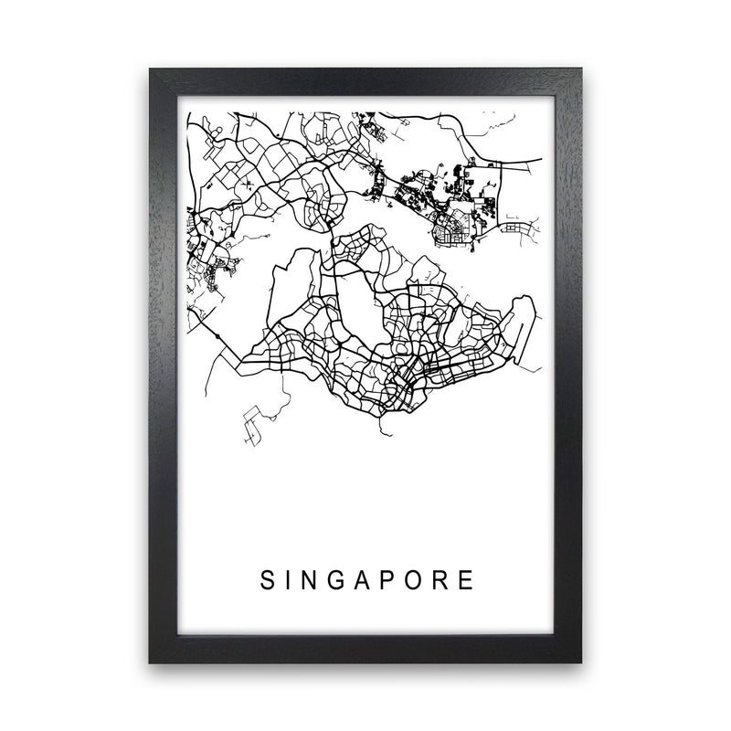 Singapore Map Art Print by Pixy Paper Black Grain