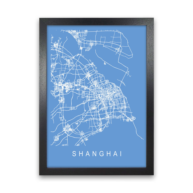 Shanghai Map Blueprint Art Print by Pixy Paper Black Grain