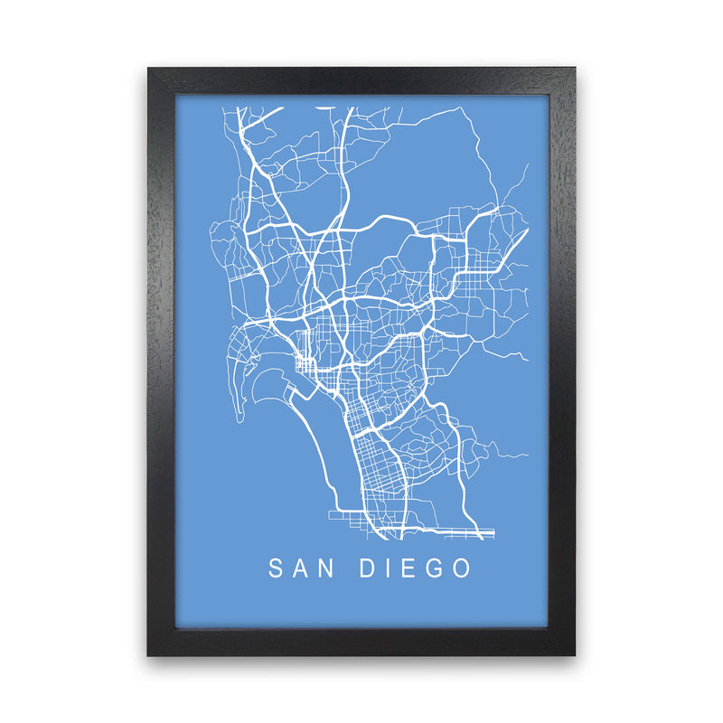 San Diego Map Blueprint Art Print by Pixy Paper Black Grain