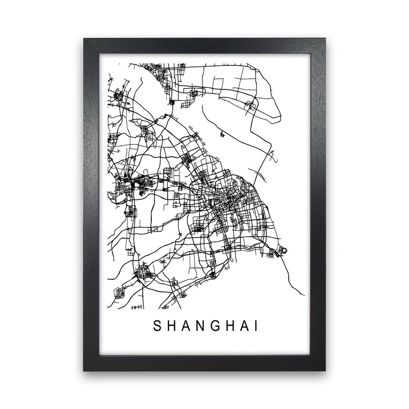 Shanghai Map Art Print by Pixy Paper Black Grain