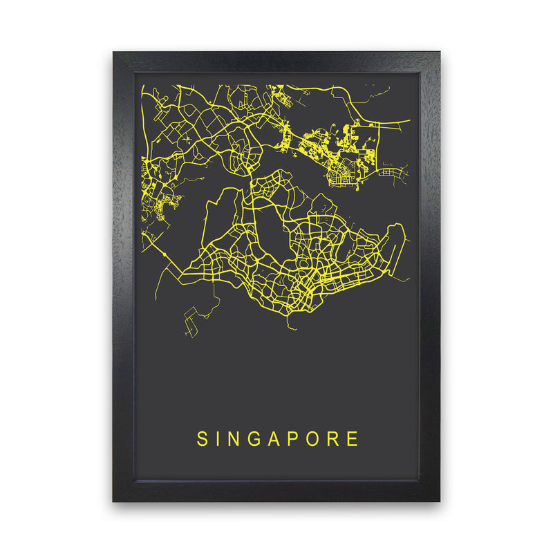 Singapore Map Neon Art Print by Pixy Paper Black Grain