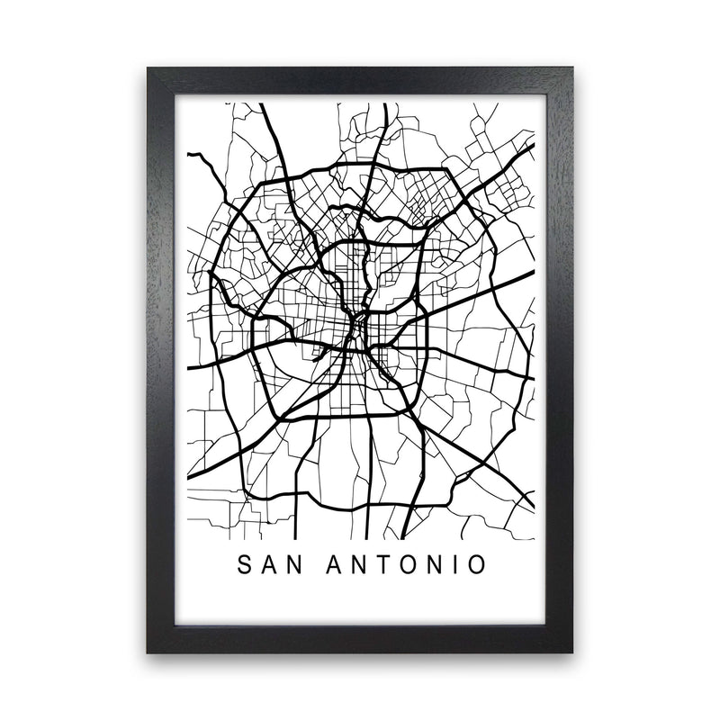 San Antonio Map Art Print by Pixy Paper Black Grain