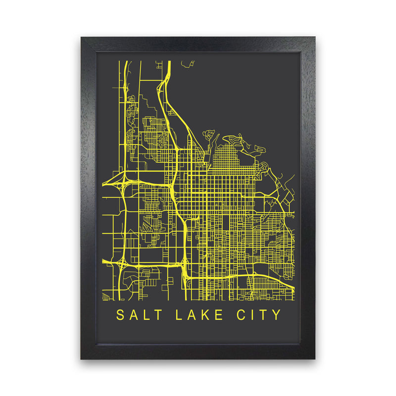Salt Lake City Map Neon Art Print by Pixy Paper Black Grain