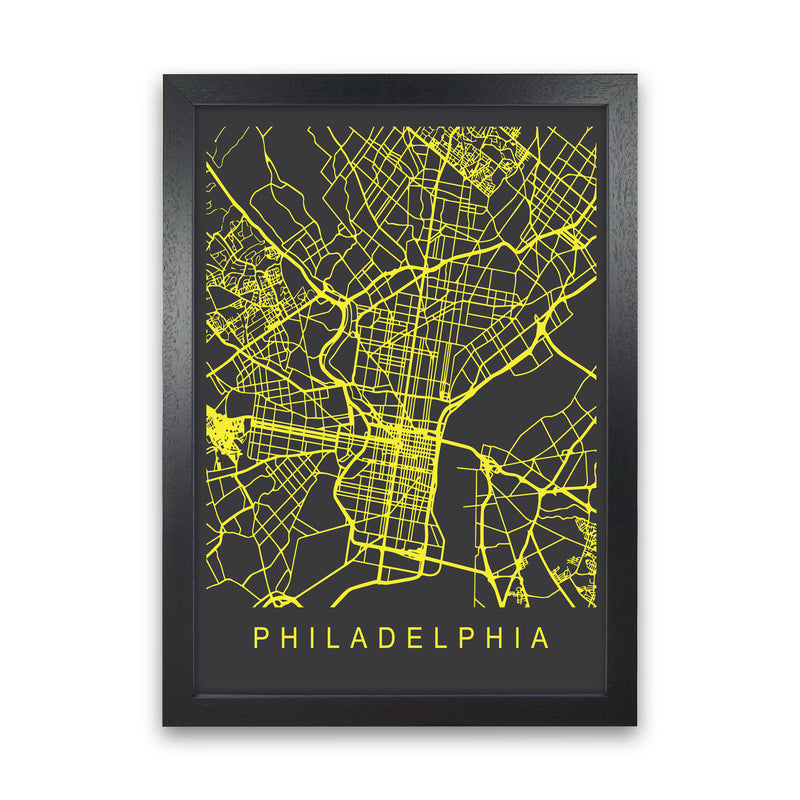 Philadelphia Map Neon Art Print by Pixy Paper Black Grain