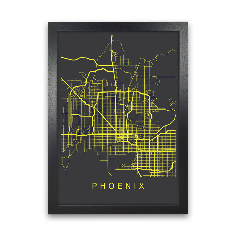 Phoenix Map Neon Art Print by Pixy Paper Black Grain