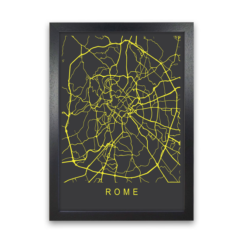 Rome Map Neon Art Print by Pixy Paper Black Grain