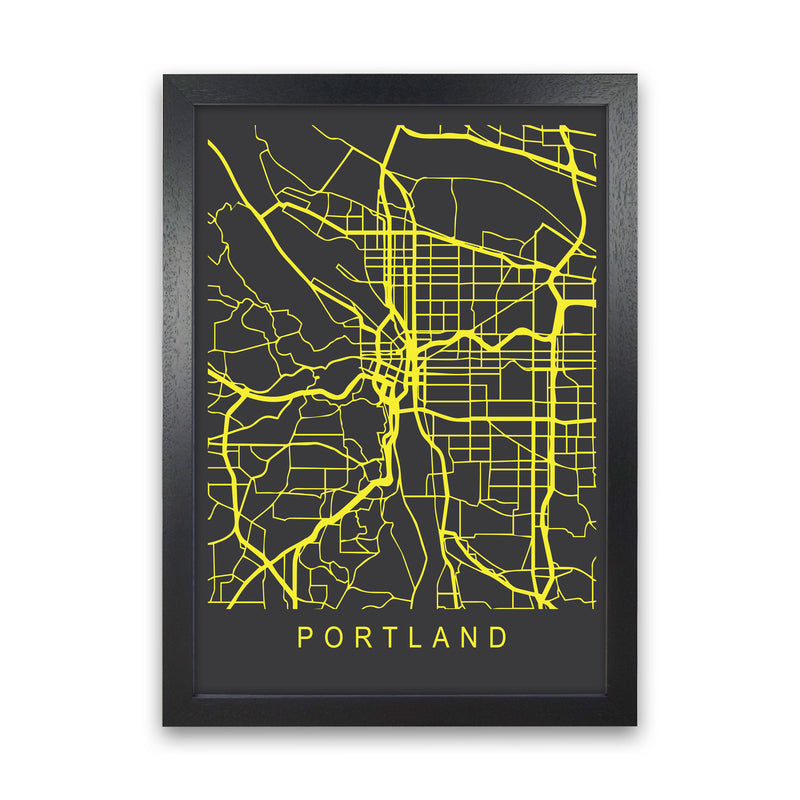 Portland Map Neon Art Print by Pixy Paper Black Grain