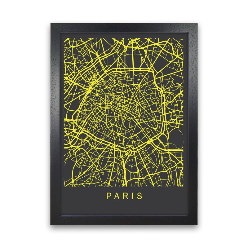 Paris Map Neon Art Print by Pixy Paper Black Grain