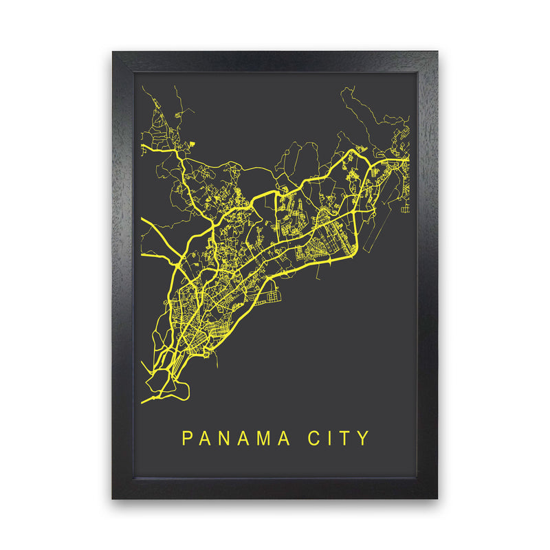 Panama City Map Neon Art Print by Pixy Paper Black Grain