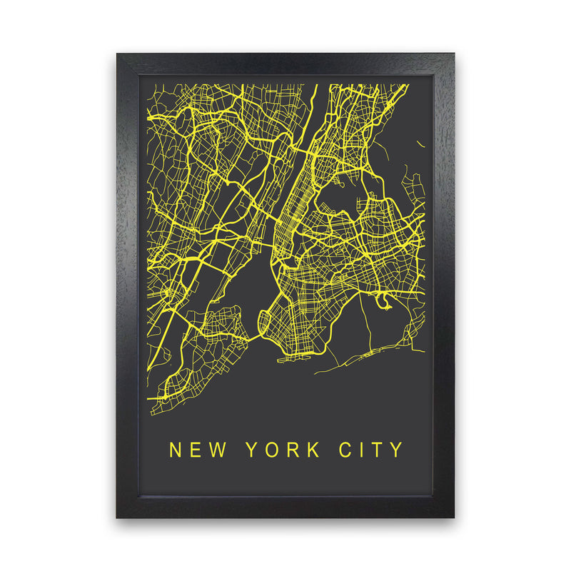 New York City Map Neon Art Print by Pixy Paper Black Grain