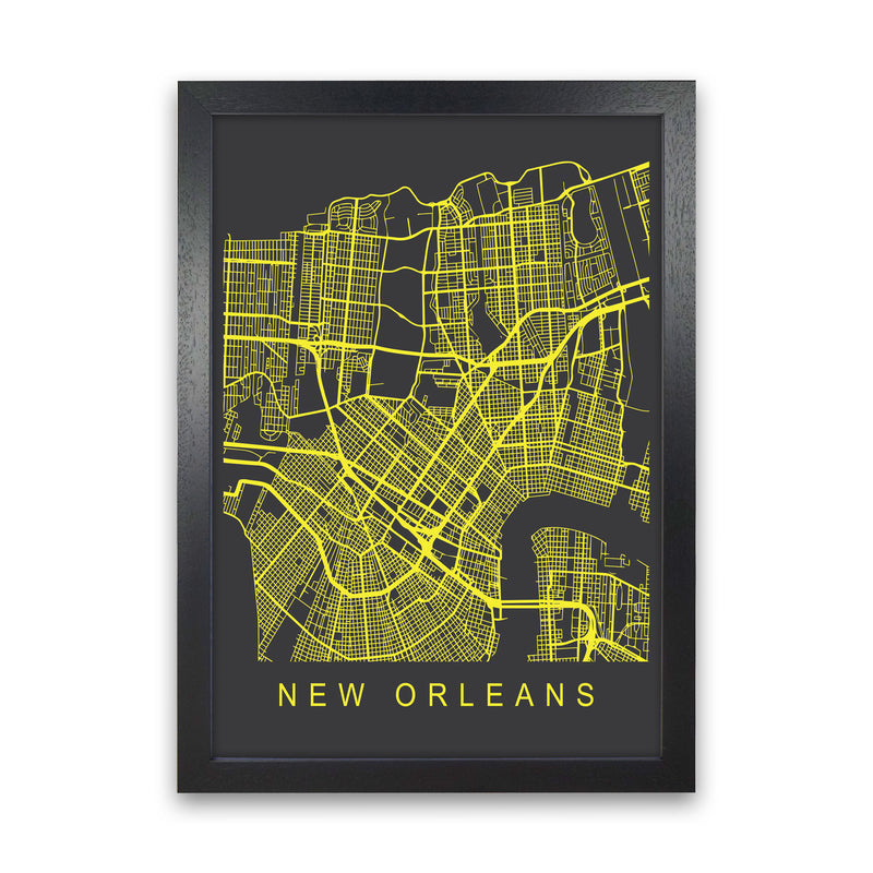 New Orleans Map Neon Art Print by Pixy Paper Black Grain