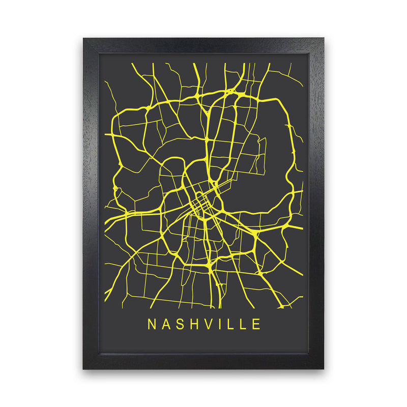 Nashville Map Neon Art Print by Pixy Paper Black Grain