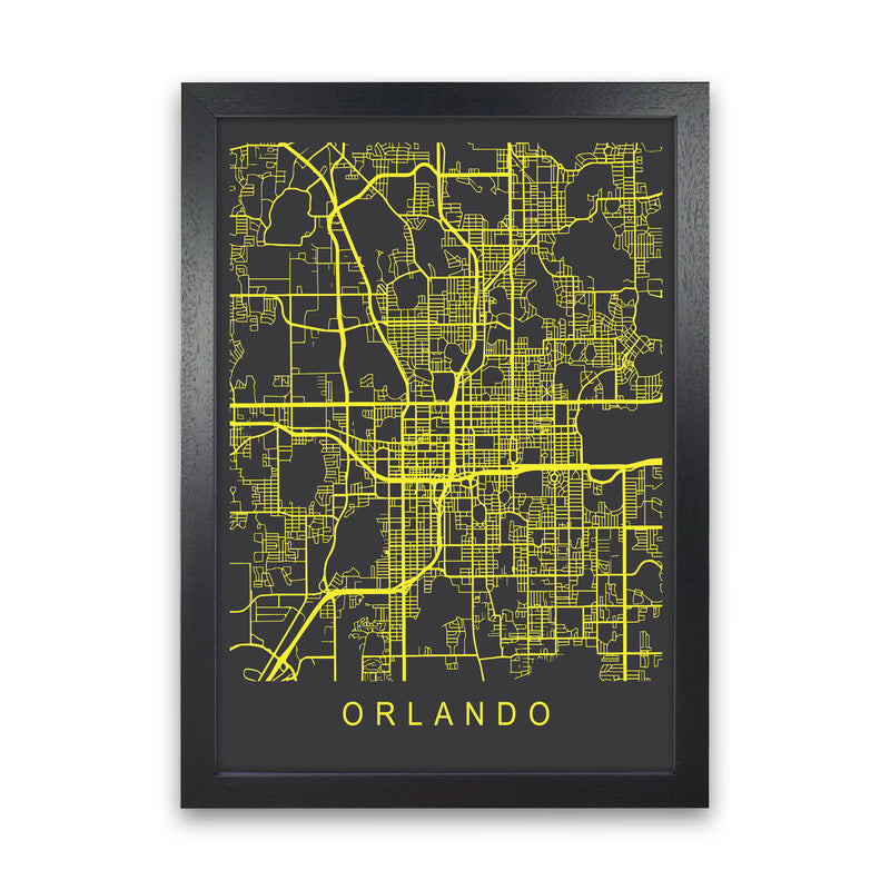 Orlando Map Neon Art Print by Pixy Paper Black Grain